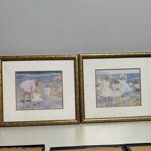 Helene Leveille Framed Set- “On Vacation at Last”. Prints by French artist